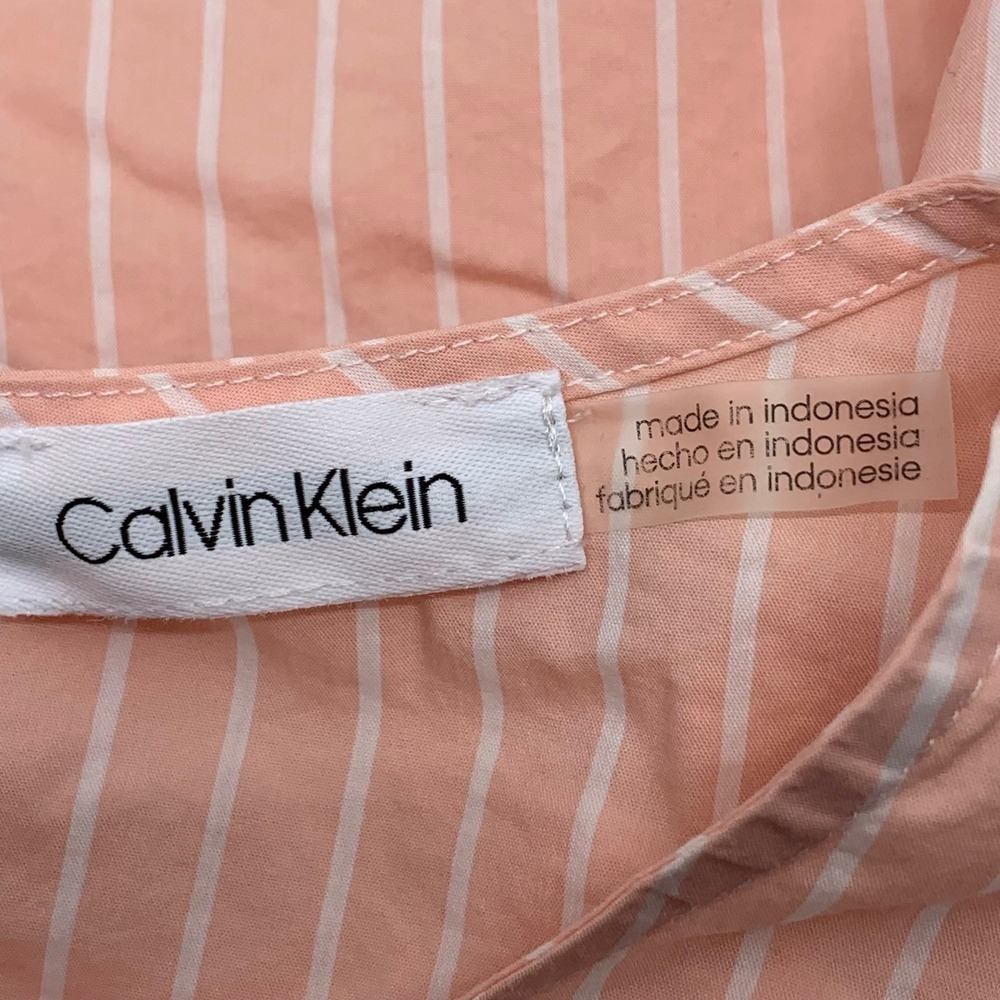 Calvin Klein Women's‎ 3/4 Ruffle Sleeve Blouse Top Peach/White Striped Sz M READ - Picture 8 of 11